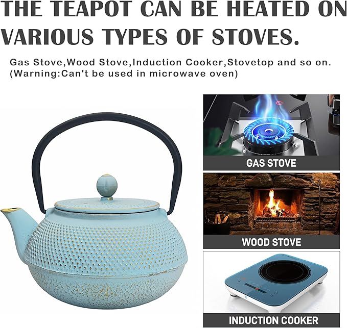 30.4oz Small Cast Iron Teapot, Tea Kettle for Stovetop Safe Coated with Enameled Interior, Japanese Tetsubin, Tea Pot with Stainless Steel Infuser for Loose Tea(900ml)