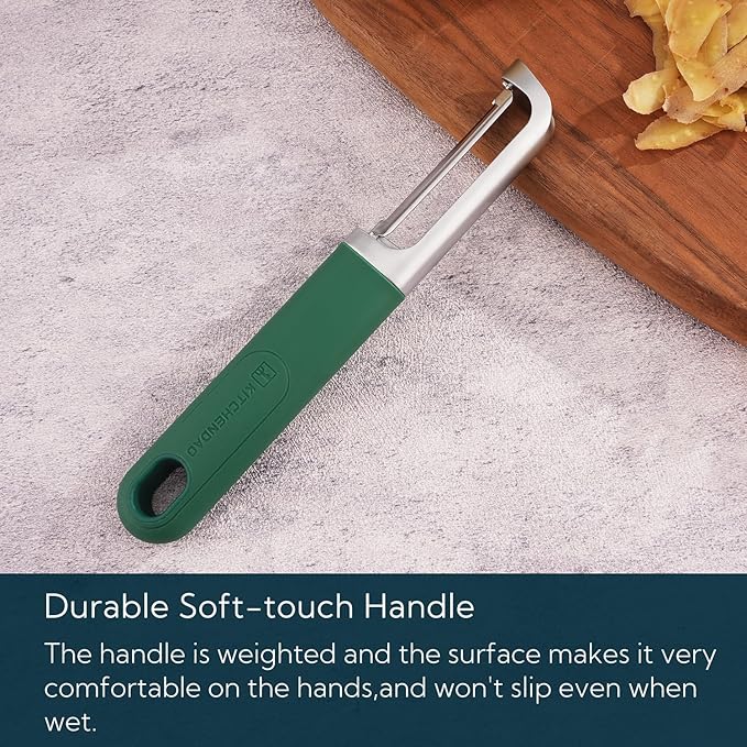 KITCHENDAO Swivel Vegetable Potato Peeler for Kitchen, Japanese Stainless Steel Sharp Blade, Heavy Duty Die-cast Construction, Built-in Eye Remover, Soft-touch Handle, Dishwasher Safe, Green