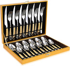 Hammered Silver Gold Silverware Set, OGORI 24-Piece 18/10 Stainless Steel Flatware Set, Service of 6