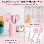 HaWare Kitchen Utensils, 14 PCS Silicone Cooking Utensils Set, Heat Resistant Kitchen Utensils for Non-stick Cookware, Kitchen Gadgets Tools with Spoons, Spatulas, Whisk, Dishwasher Safe (Pink)