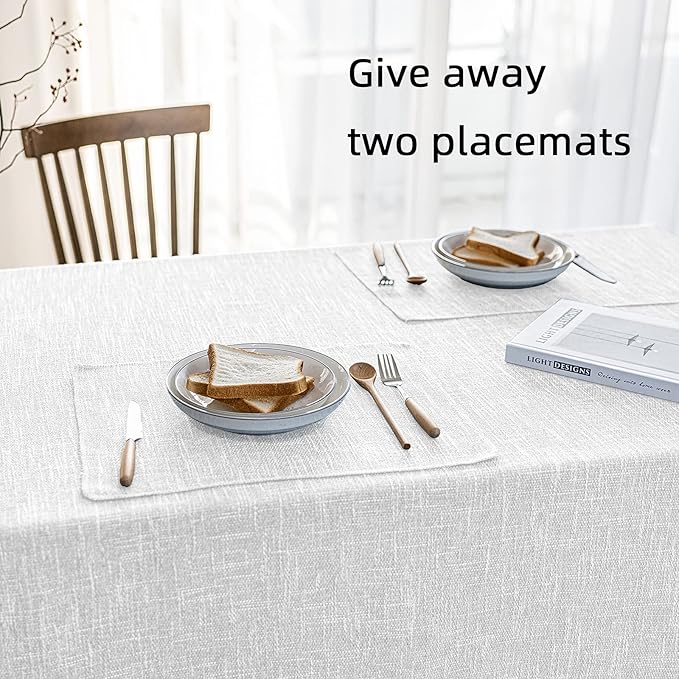 Waterproof Cotton Linen Tablecloths Rectangle Dining Table Cloth, Wipe Clean Indoor & Outdoor Table Cover for Buffet Party and Banquets, Wrinkle Resistant（54"x120"） White