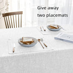 Waterproof Cotton Linen Tablecloths Round Dining Table Cloth, Wipe Clean Indoor & Outdoor Table Cover for Buffet Party and Banquets, Wrinkle Resistant（54" Diameter） White