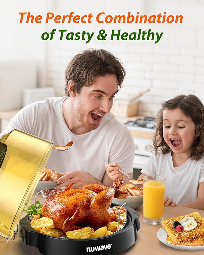 Nuwave Oven Pro Plus Air Fryer, Infra-Red Countertop, 2025 Advanced Convection, No Defrosting or Preheating, Cook Fresh or Frozen, Durable Power Dome, 100 Presets & 50 Memory, PFAS Free, Black