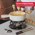 Swissmar Lugano Cast Iron Cheese Fondue Set, 9-Piece, 2 QT / 2 L - Ideal for Melting Cheese, Chocolates, Caramel, & More - Perfect for Kitchen Collection & Gift Giving - Matte White