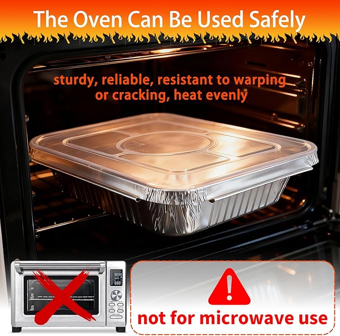 Aluminum Foil Pans with Lids 9x13 Disposable – Half Size Aluminum Foil Heavy Duty deep Turkey Roasting Pan, Tin foil Sheets Tray Chafing for Cooking, Baking, Storing, Food Prepping, 25 Pack