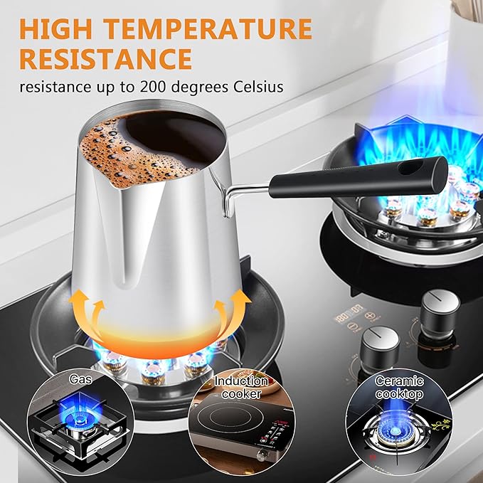 Set of 2 Milk Warmer Pot, 11.83 oz/30.43 oz Turkish Coffee Pot, Stainless Steel Butter Warmer with Pouring Spout, Butter Warmer Pot for Making Coffee, Butter, Milk and Chocolate