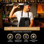 5 Piece Cocktail Kit by Bull In China - Premium Bartender Gift Set Includes Weighted 2 Piece Boston Shaker, Hammered Bell Jigger, Hawthorne Strainer & Fine Mesh Strainer (Rainbow Chrome)