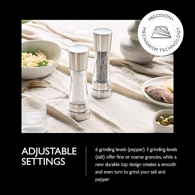Cole & Mason Derwent Grinder Set - Precision Mechanisms and Sea Salt and Peppercorns - Derwent Salt and Pepper, Stainless Steel