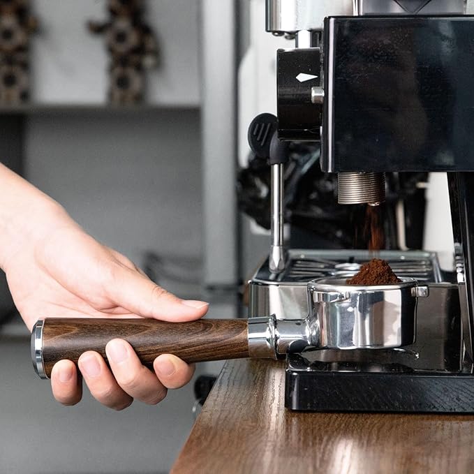 54mm Bottomless Portafilter with 3 Ear, Barista Espresso Portafilter with Stainless Steel Basket and Rosewood Handle, Compatible with Breville 54mm Espresso Machines (Black Rosewood)