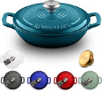 Signature Enameled Cast Iron Braiser, Non-Stick Serving Pot with Tight Fitting Lid for Perfect Roasting, Baking, Sauteing, Searing, and Pan Frying | 2.25Q (2.1L) - Ocean Blue