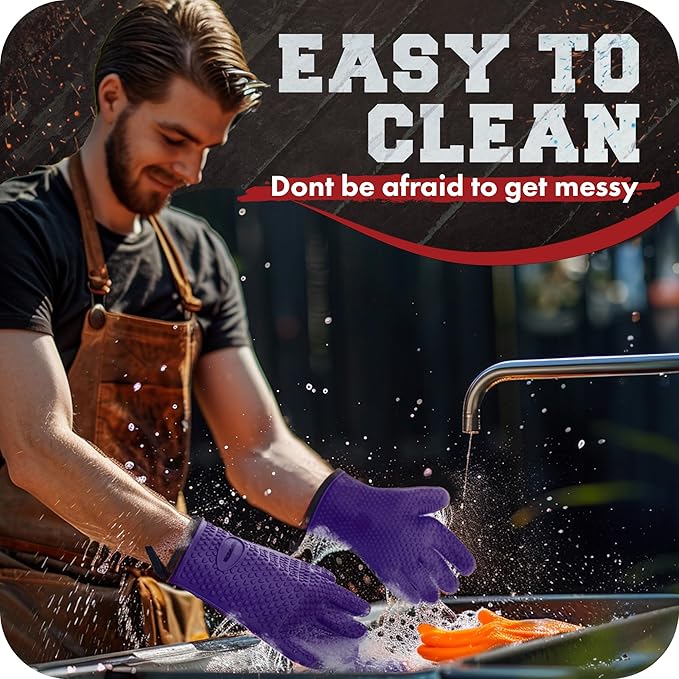 KITCHEN PERFECTION S Silicone Smoker Oven Gloves -Extreme Heat Resistant BBQ Gloves -Handle Hot Food Right on Your Grill Fryer Pit|Waterproof Oven Mitts |Superior Value Set+3 Bonuses