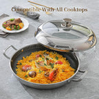 DELARLO Paella Pan With Lid 14 Inch Tri-Ply Large Stainless Steel Nonstick Frying Pan,Induction Skillets,Fast Heating Cookware,Indoors Outdoors,paelleras para 12 personas Jumbo Cooker