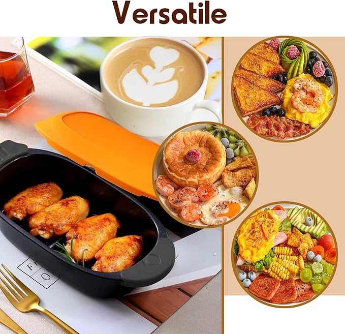 Quick-Heat Microwave Egg Cooker and 33 OZ Microwave Grill Combo | 2-Piece Breakfast Maker Set for Grilling, Frying, Crisping Meat, Bacon, Pancakes & Veggies | Dishwasher Safe & Non-Stick for Kitchen RV, Dorm, Office(Orange)