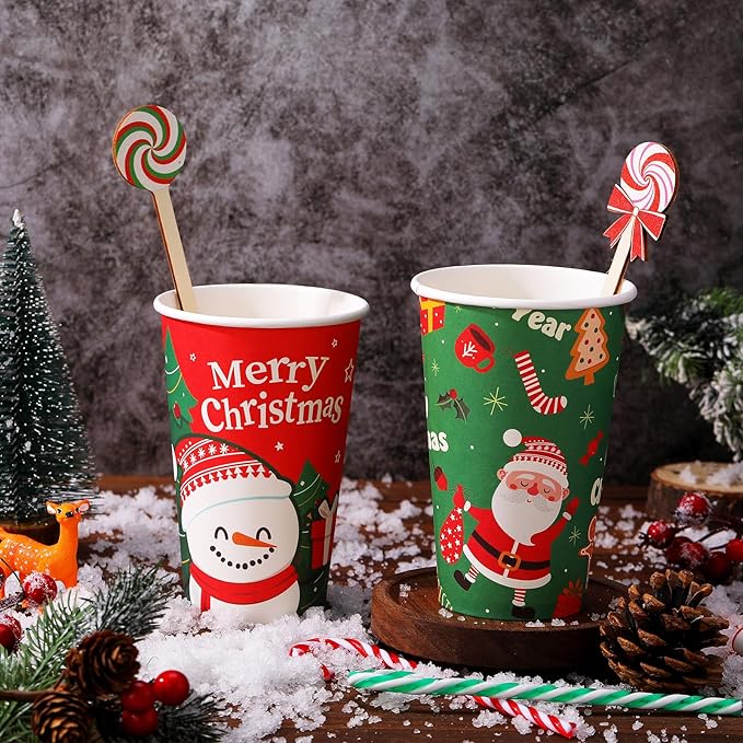 Jinei 120 Pcs Pastel Christmas Wooden Coffee Stirrers Candy Style Stir Sticks Disposable Drink Stirrers for Christmas Chocolate Milkshake Restaurant Home Office Supplies