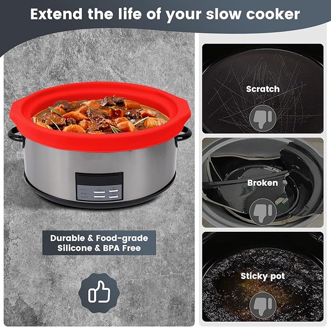 Slow Cooker Liners fit Crock Pot 7-8 QT,Maywe Tanso for Crock Pot Liners For 7-8 Quart Oval or Round Slow Cookers,Reusable & Leakproof Silicone Slow Cooker Liner For Crockpot,Dishwasher Safe BPA Free