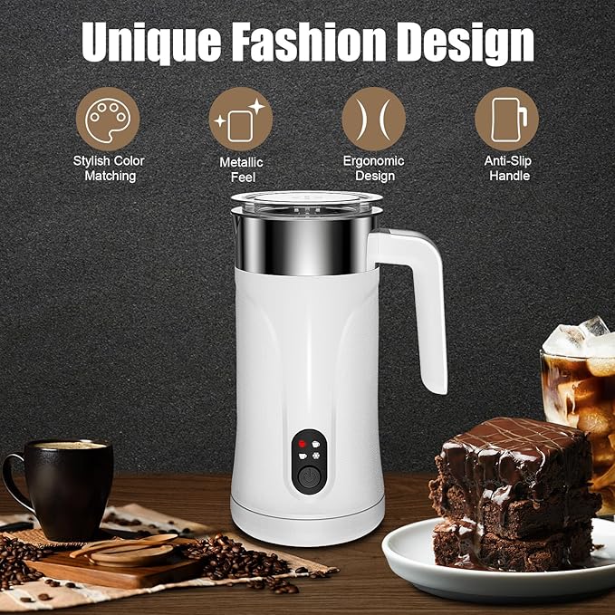 Milk Frother, 4-in-1 Milk Frother and Steamer, 10.1oz/300ml Automatic Hot and Cold Foam Maker and Milk Warmer, Electric Milk Frother for Coffee, Latte, Cappuccino, Matcha(White)