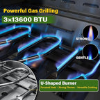 34-Inch Premium Built-In Liquid Propane Griddle for Outdoor Kitchen, 3-Burner Heavy Duty Stainless Steel Flat Top Grill with Lid, 48,000 BTUs, Large Cooking Area for BBQ Island, Outdoor Cooking,Silver