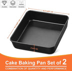 Herogo 8 x 8 Baking Pan Set of 2, Non-Stick Square Cake Pan for Oven, Stainless Steel Black Lasagna Brownies Casseroles Cakes Bakeware, Dishwasher Safe