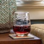 Rolf Glass School of Fish Clear Stemless Wine Glass | Set of 4 Stemless Glasses | 15oz Glass Tumblers | Engraved Lead-Free Coastal Glassware | Made in the USA