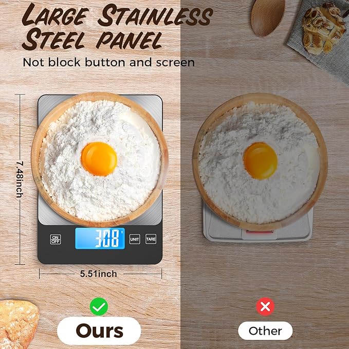 NASA-Grade 33lb Digital Kitchen Scale, Precisely Measures Grams and Ounces for Baking and Cooking,304 Stainless Steel