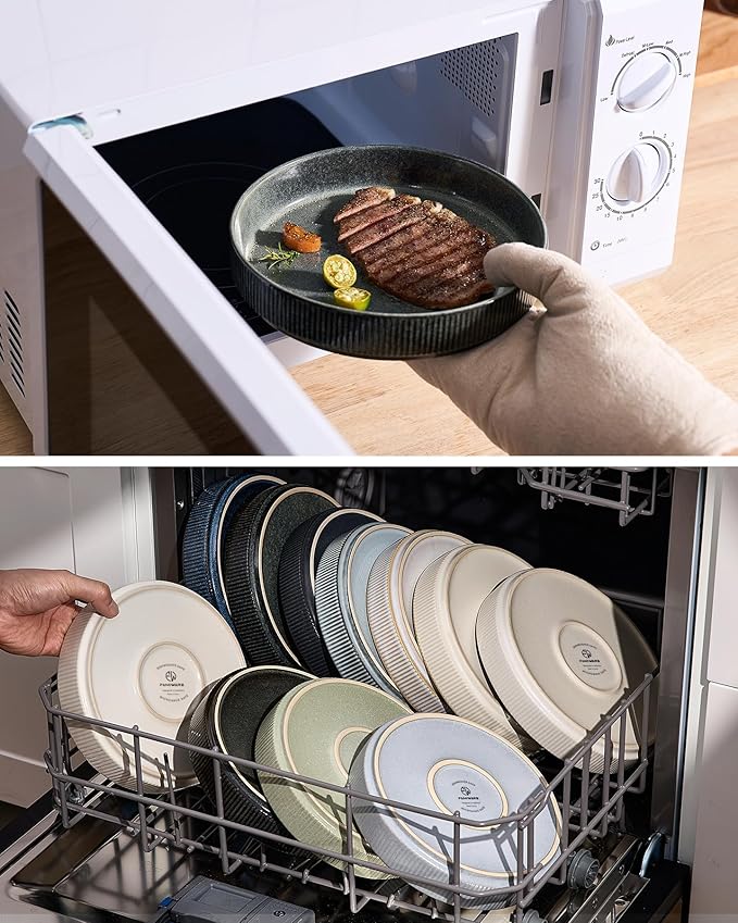 famiware Star 8.25" Pasta Bowls, Large Dinner Bowls Set of 6, Salad Bowl Plates, Shallow Bowls for Eating, Deep Forest