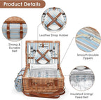 Picnic Cooler Basket Set for 2 Persons with Large Waterproof Picnic Blanket, Cutlery Service Kit and Adjustable Strap