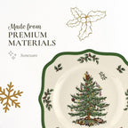 Spode Christmas Tree Scalloped Salad Plate - Holiday-Themed Stoneware Appetizer Plate - 9 Inch Christmas Dinner Dish Featuring Colorful Gifts & Mistletoe Accents - Dishwasher & Microwave Safe