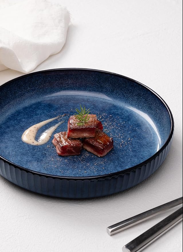 famiware Starlight Large pasta bowls set of 4, Serving Bowls for Pasta, Salad, Dinner, Oatmeal. Microwave Safe-36 oz, 8.46 inch, Blue