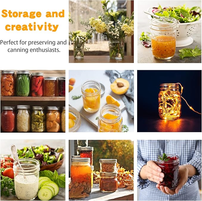 Wide Mouth Glass Mason Jars 16 oz, 6 Pack Glass Canning Jars with Metal Airtight Lids and Bands and Measurement Marks, for Canning, Preserving, Overnight Oats, Jam, Jelly, Food Storage, DIY etc