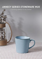 famiware Coffee Mug Set of 4, Annecy 14 oz Ceramic Reusable Cups Set with Handle, Microwavable and Dishwasherable Stoneware Drinkware Set for Tea, Milk, Water, Reactive Blue