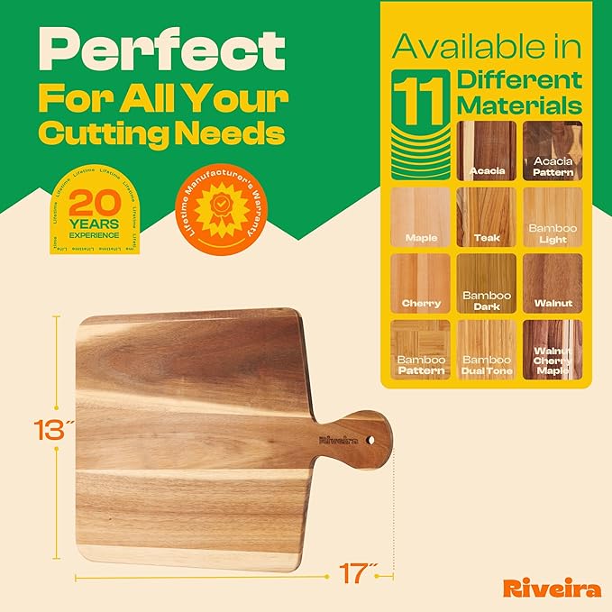 Riveira Acacia Wood Cutting Board – Gourmet Acacia Grandeur: 17 x 13 Wooden Cutting Board – Natural Wooden Cutting Boards For Kitchen Decorative – Innovative Juice Grooves Acacia Wooden Chopping Board