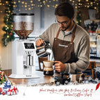 Huanyu Professional Coffee Grinder with 74mm Flat Burr 53ounce Bean Hopper 15 Infinite Grinding Settings Electric Coffee Grinder with Touching Screen White