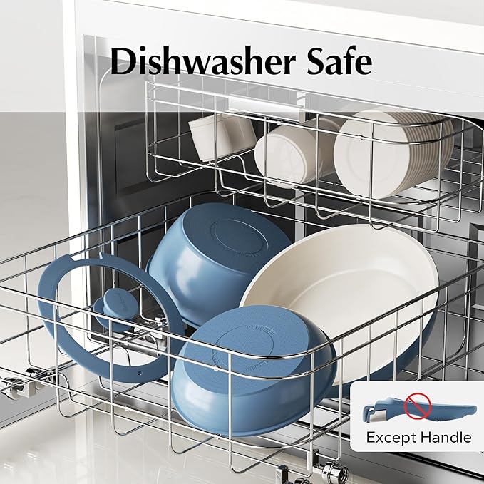 Redchef Ceramic Cookware Set, Removable Handle Pots and Pans Non-Stick, Rv Cookware Set, Non-Toxic Pots and Pans Set No PFAS, PTFE, PFOA, Detachable Pots and Pans, Dishwasher & Oven Safe(Blue)