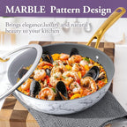 16Pcs Nonstick Cookware Sets, Kitchen Pots and Pans Set Non Stick for Cooking, Non Toxic Induction Cookware, Oven & Dishwasher Safe, Mable White