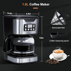 Programmable Coffee Maker 12 Cup Brew & Drip coffee machine, Fully Automatic, 1-4 Cup Setting, Stainless Steel, Keep- Warm Function, Household, Home and Office