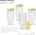 4 Pcs 16 oz Glasses Cups Set with Bamboo Lids Straws Brush Hobnail Glassware Set for Juice Iced Coffee Beer and Cocktail Whiskey