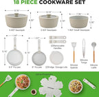 NutriChef 18-Piece Ceramic Cookware Set with Detachable Handles, Non Stick Pots and Pans, PTFE-Free Natural Ceramic Coating, Space-Saving Design, Oven & Stove Safe, Includes Utensils, Green