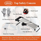 GROA Mandoline Slicer For Kitchen- Mandolin Potato Slicer Onion Slicer Veggie Slicer Tomato Slicer in Kitchen Essentials with Resistant Gloves- Adjustable Stainless Steel Vegetables Slicer Food Slicer