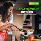 NutriChef 16-Piece Stainless Steel Kitchenware - Pots & Pans Set Clad Kitchen Cookware with Nylon Utensils, Fry Pan Interior Coated with Prestige Ceramic Non-Stick Coating, Stylish Kitchen Cookware