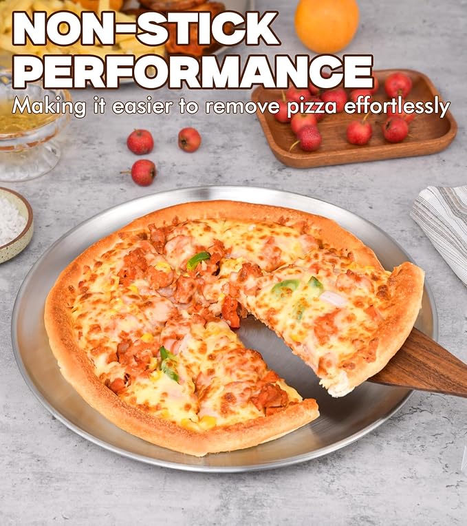 Stainless Steel Pizza Pan 12 inch, Pizza Pan for Oven, Steel Pizza Tray, Thick Round Pizza Plate Pizza Baking Sheet, Easy Clean & Dishwasher Safe, Set of 1