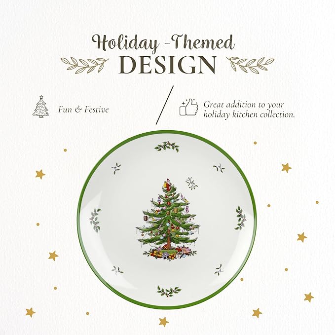 Spode Christmas Tree Melamine Round Platter - 14 Inch Shatterproof Serving Plate for Holiday Meals, Holiday Party - Festive Tableware for Indoor & Outdoor Use, Dishwasher Safe Christmas Dinnerware