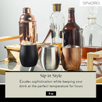 Sipworks Insulated Whiskey Tumbler - 8 oz Stainless Steel Bourbon Lowball Tumbler with Double Walled Vacuum Insulation - Spill Resistant Cocktail Nosing Glass Mug | Travel & Parties - Midnight Black