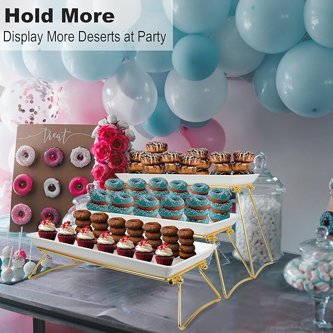 Extra Large 3 Tier Serving Tray Set, 24x22x9.7 inch Cupcake Fruit Cookie Dessert Table Display Stands Melamine Tiered Platters Food Trays for Party Buffet Entertaining, Gold