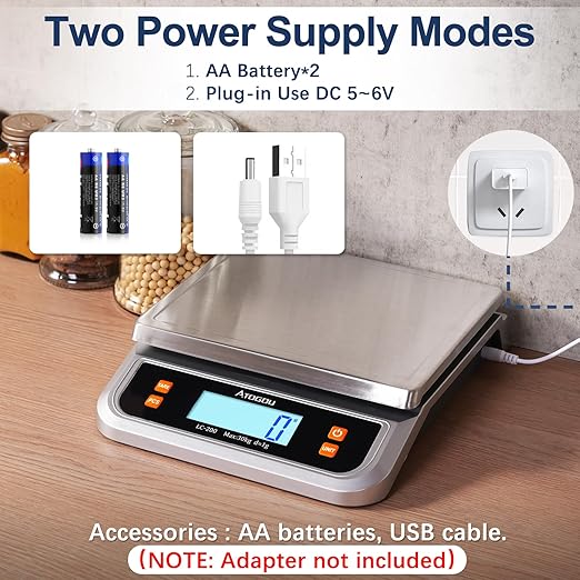 66lb Food Scale, Commercial Kitchen Scale Plug-in Usable with Full View LCD Display, Stainless Steel, for Baking, Bread, Cooking, Meat, Vegetables, Farm, Industry LC200