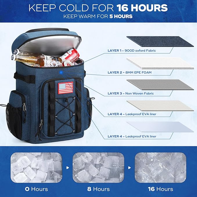 Maelstrom Backpack Cooler,Soft Lightweight Leakproof Cooler Backpack,35 Can Insulated Cooler Bag,Keeps 35 Cans Hot/Cold for Up to 16 Hours,Waterproof Lunch Backpack for Men Women-Blue