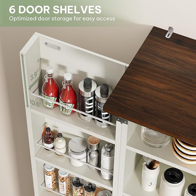 YITAHOME Pantry Cabinet, 71-Inch Tall Freestanding Storage Cabinet with 4 Drawers, Farmhouse Cupboard with Doors Storage, Adjustable Shelves, for Living Room, Dining Room, White Walnut