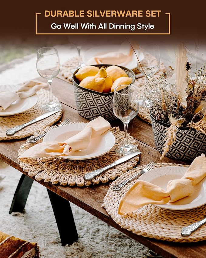 EUIRIO 30 Pieces Royal Silverware Set for 6, Gorgeous Retro Flatware Set, Premium Stainless Steel Vintage Cutlery Set Utensils with Forks Spoons and Knives, Dishwasher Safe