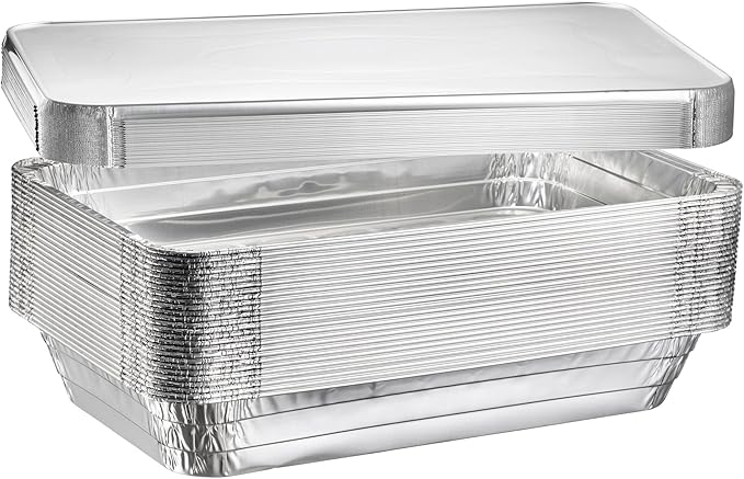 (25 Count) Full Size Deep Steam Table Pans With Lids | Foil Pans with Lids | Disposable Food Containers for Baking, Freezing, and Storage (21” x 13” x 3”)