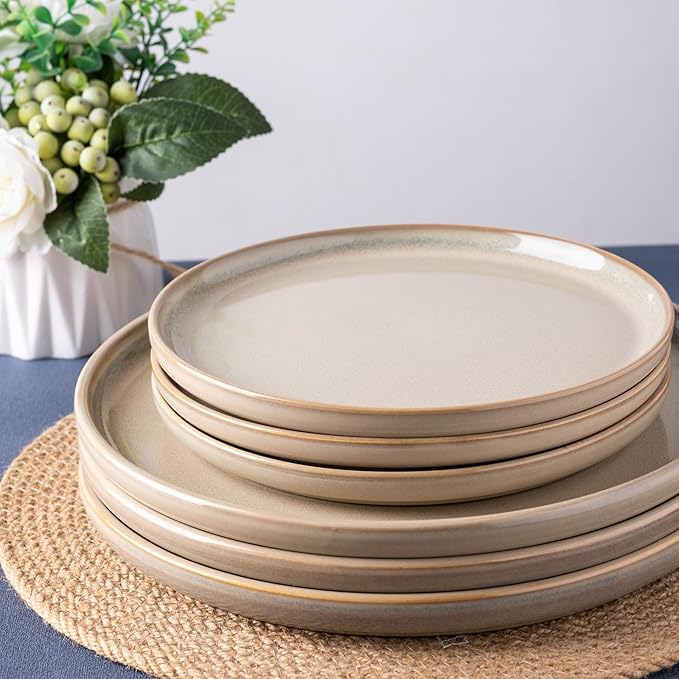 AmorArc Dinner Plates Set of 6, 10.5 Inch Reactive Glaze Ceramic Plates Set, Microwave, Dishwasher Safe, Scratch Resistant, Modern Large Dinnerware Dishes Set Kitchen Stoneware Plates