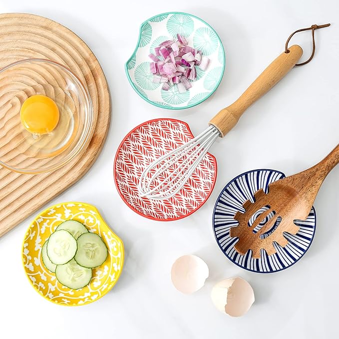 KitchenTour Ceramic Spoon Rest, 4.7 inch Coffee Spoon Holder for Kitchen Counter, Spoon Rest for Stove Top, Cooking Utensil Rest Holder for Ladle, Spatula, Set of 4